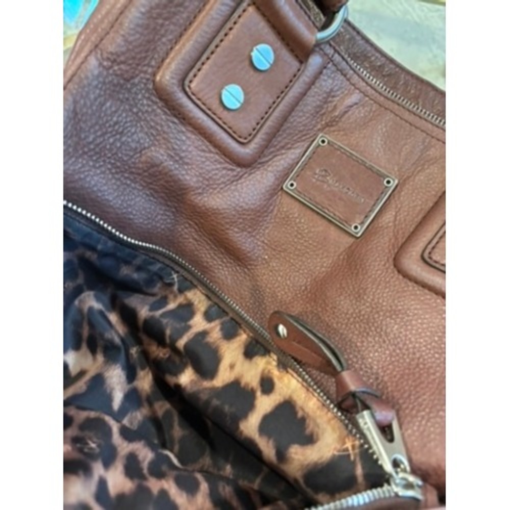 B Makowsky Vintage Cognac Brown Pebbled Leather Shoulder Bag Tote Silver - Picture 11 of 16